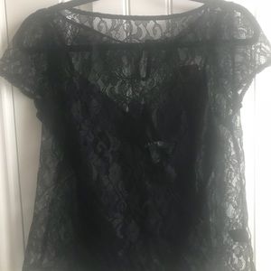 LAUREN by Ralph Lauren Black Lace Top, 4 Petite